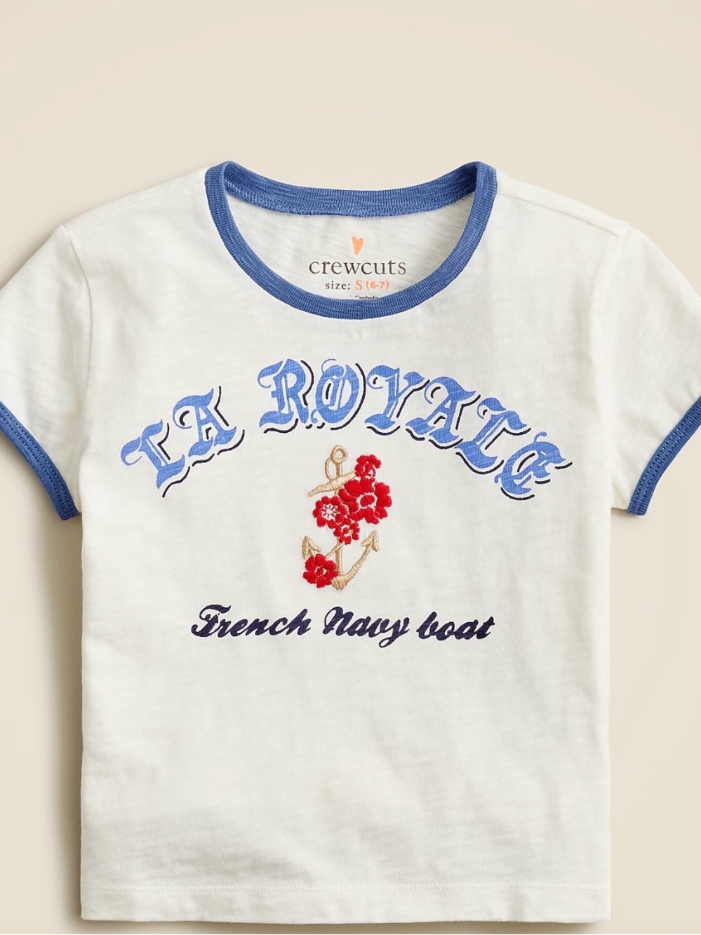 Crewcuts Girls' shrunken "La royale" T-shirt with embroidery, Size XS (4-5)